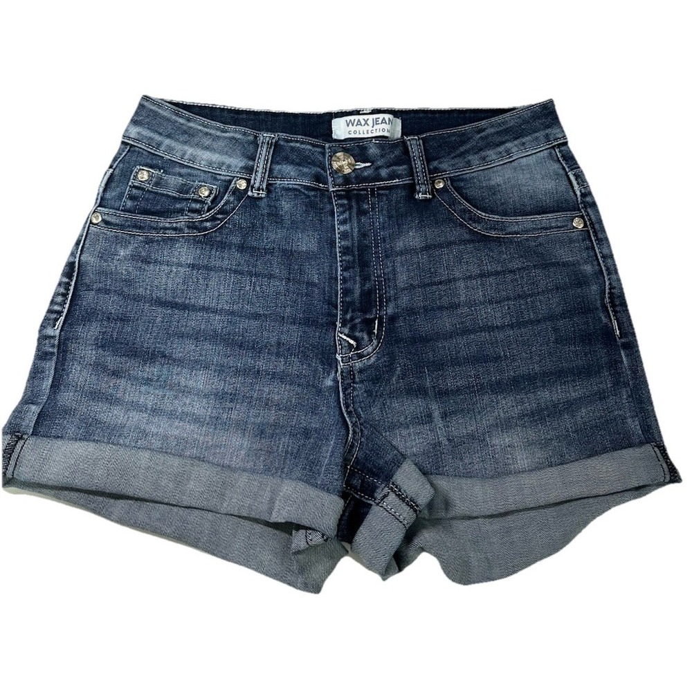 Wax Jean Collection Denim Shorts Women's Size Large Bejeweled Blue Pockets Zip